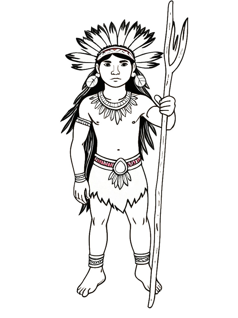 Desenho de Artesão Indígena Esculpindo Utensílio Tradicional para colorir