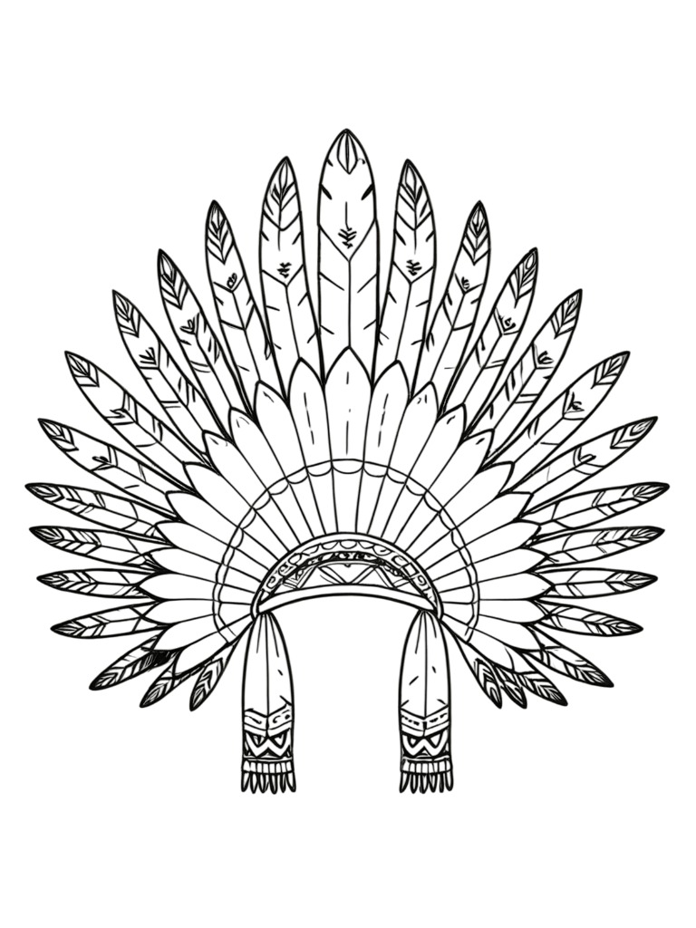 Desenho de Cocar Cerimonial com Penas Tradicionais para colorir