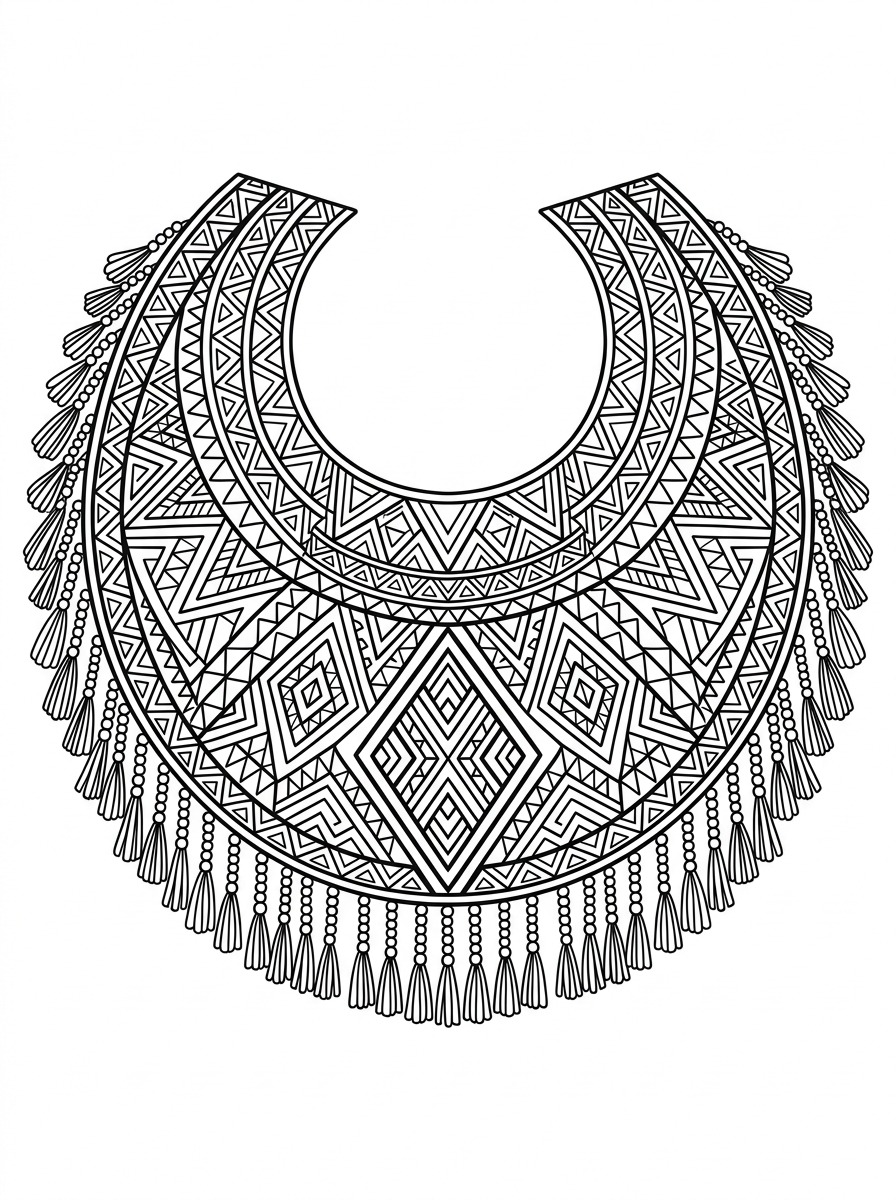 Desenho de Colar Cerimonial Kayapó (Gola de Miçangas Mebêngôkre) para colorir