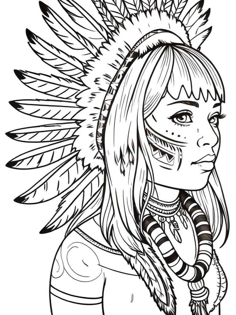 Desenho de Cocar de Penas em Detalhe com Grafismo de Testa para colorir