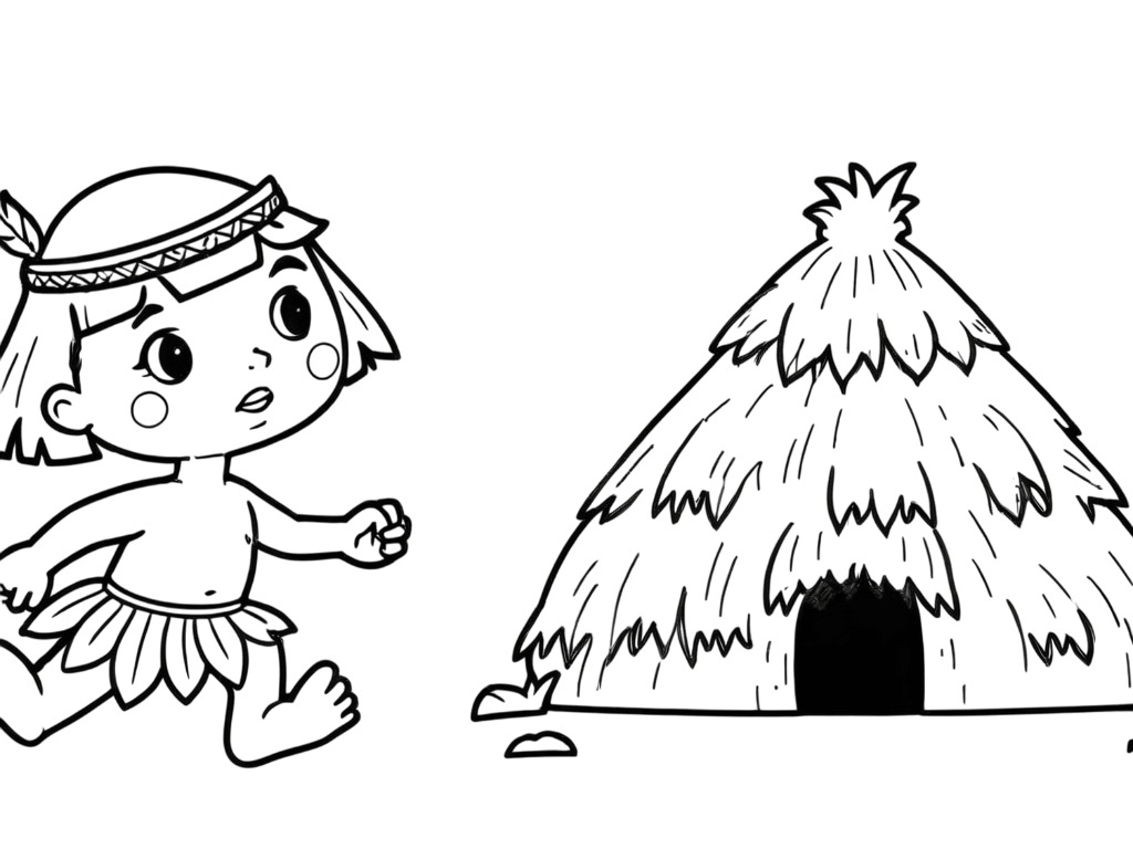 Desenho de Retorno à Moradia Tradicional da Família para colorir