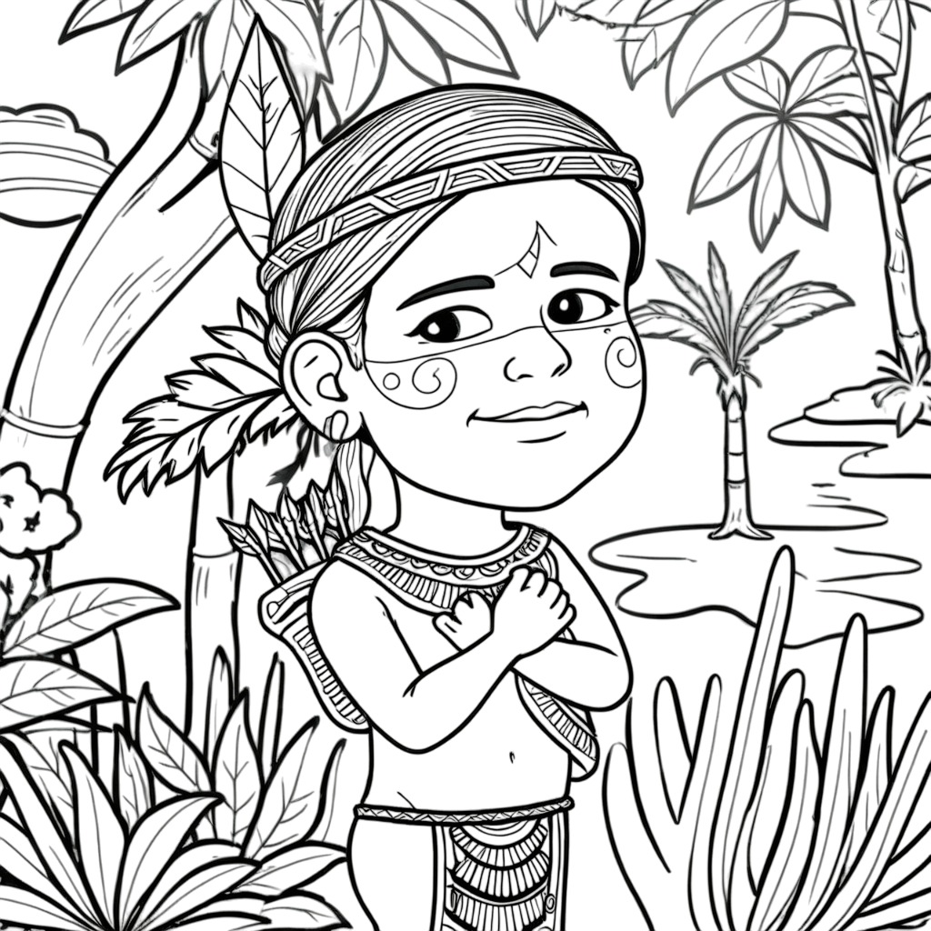 Desenho de Integração Sagrada com a Fauna e Flora da Floresta para colorir