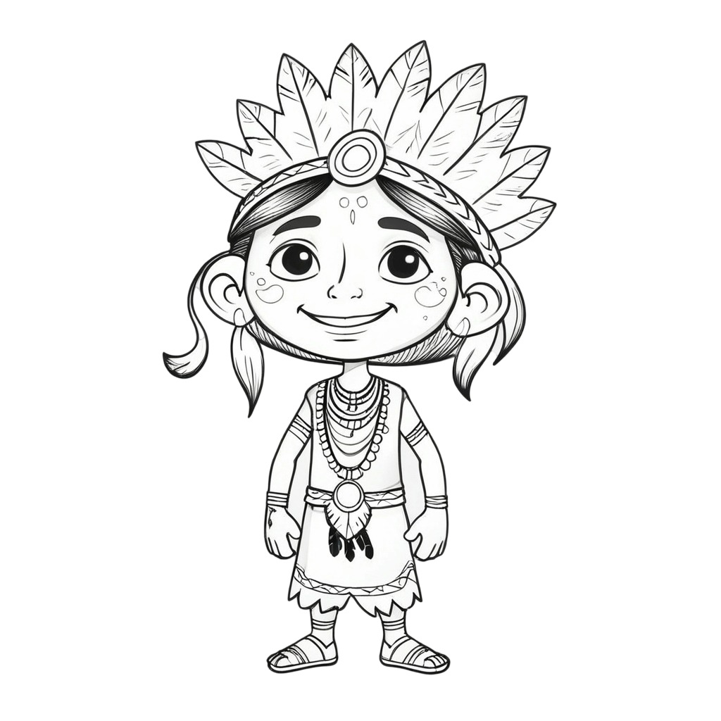Desenho de Povos Originários e a União das Nações Indígenas para colorir