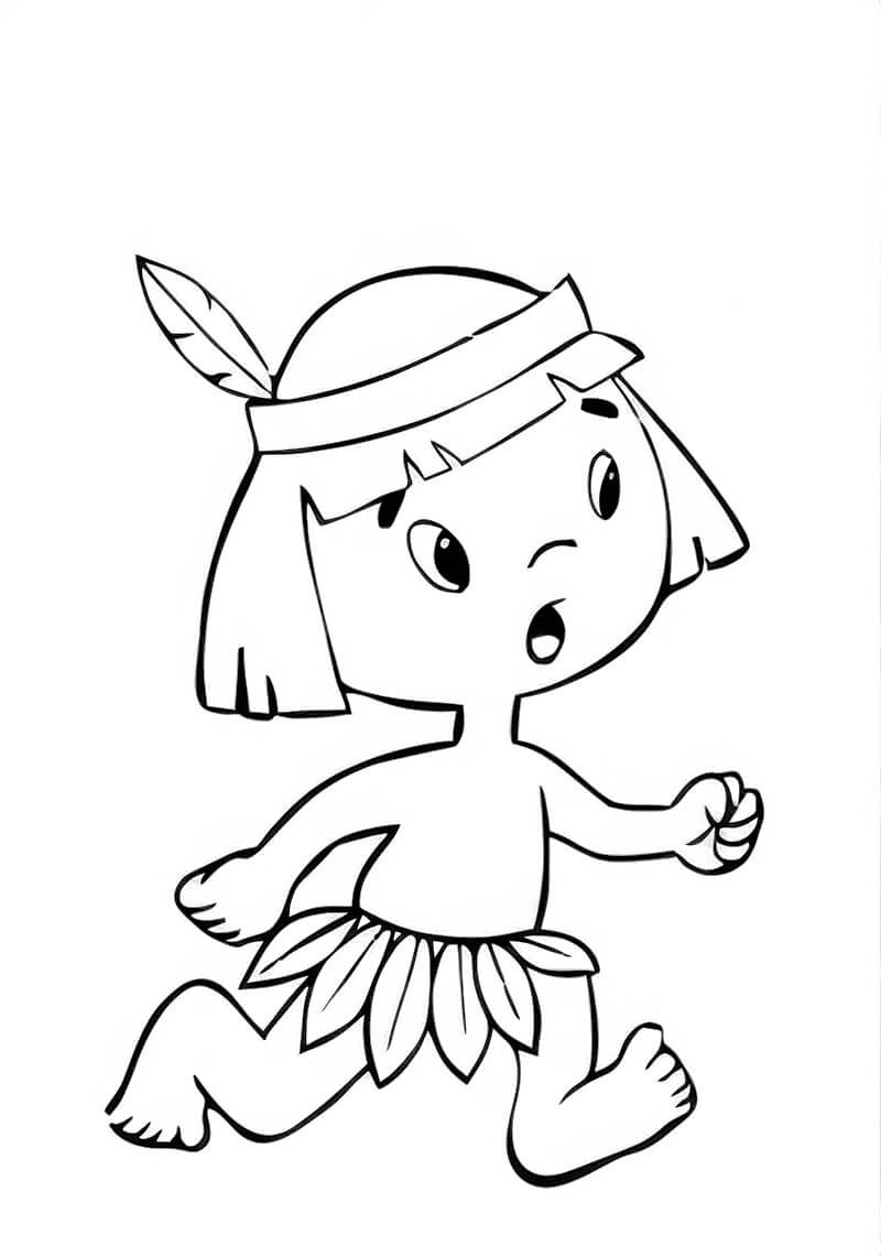Desenho de Jovem Indígena em Dança Cerimonial e Movimento para colorir