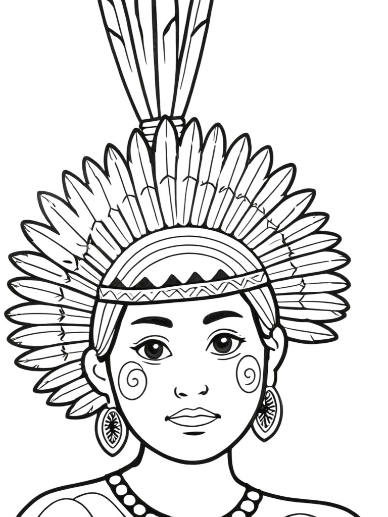 Desenho de Mulher Indígena: Guardiã da Língua e dos Saberes para colorir