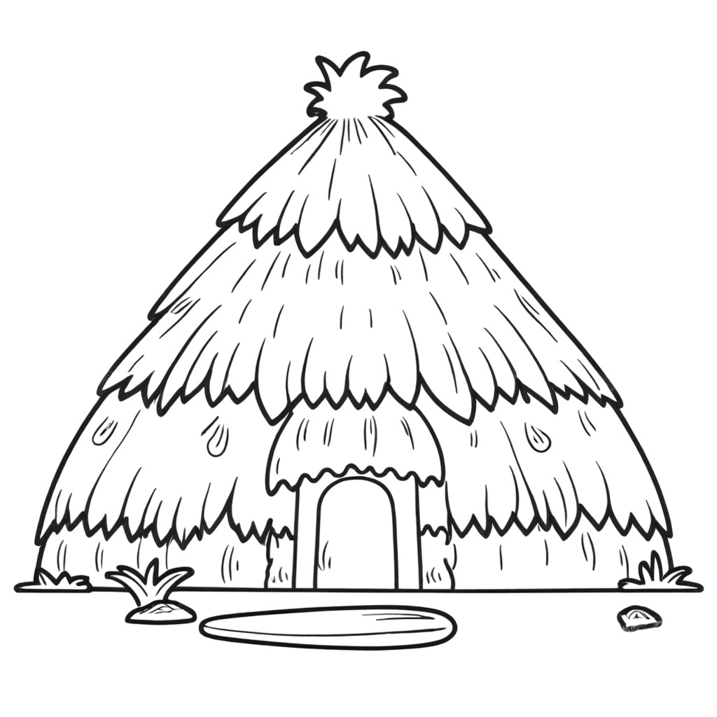 Desenho de Oca Tradicional e Habitação na Aldeia para colorir