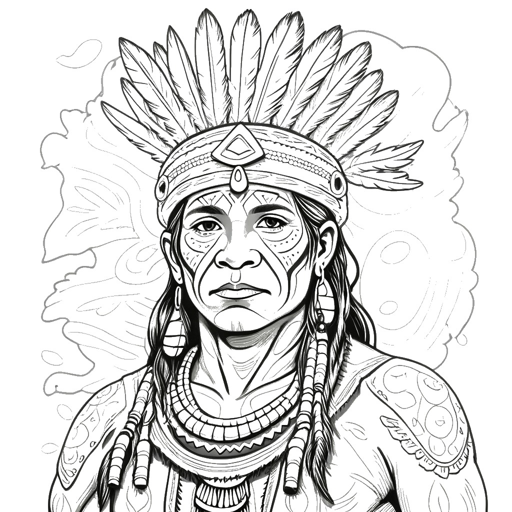 Desenho de Pajé e Mestre de Cura com Saberes Botânicos para colorir